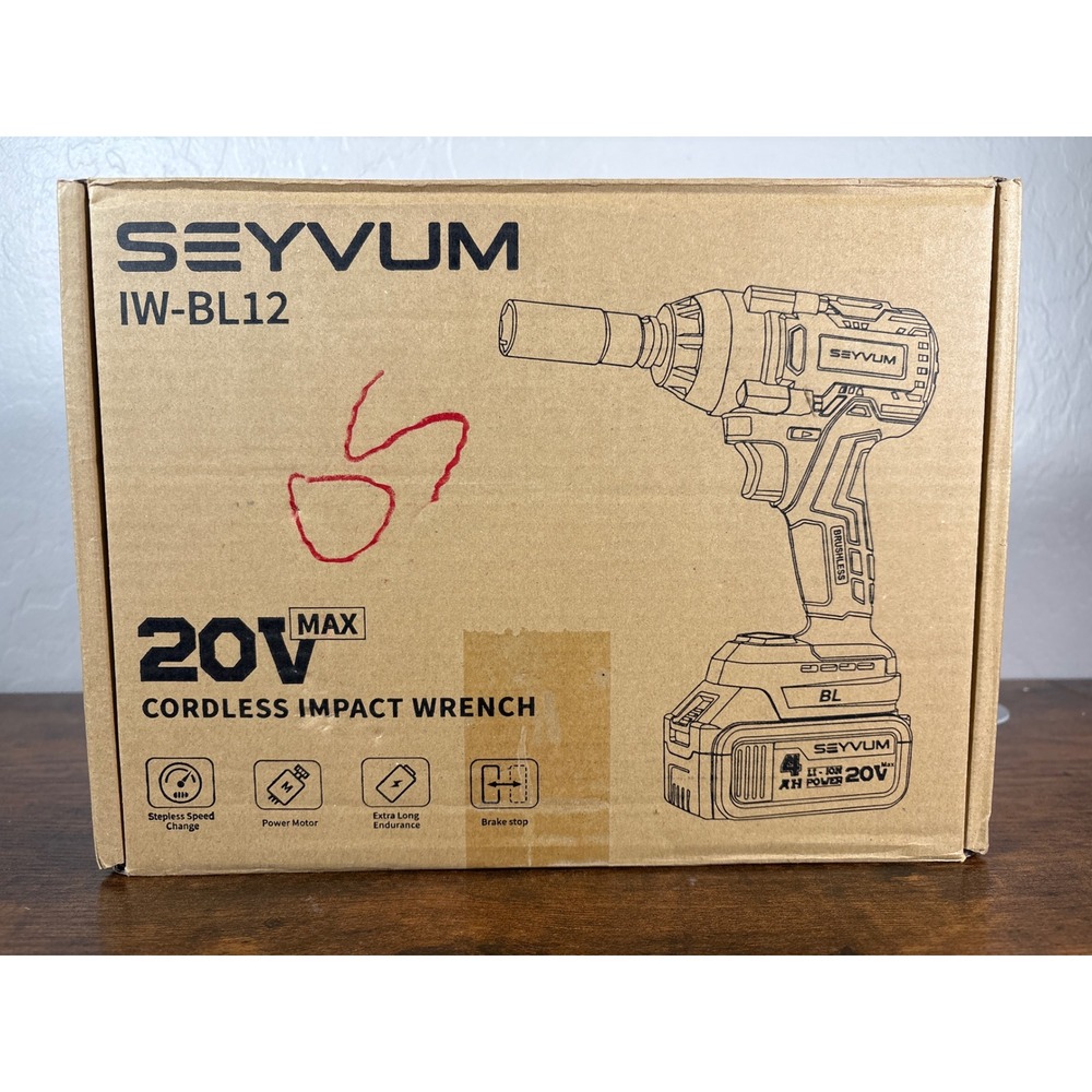 SEYVUM IW-BL12 20V Max Cordless Impact Wrench Brushless 1/2 inch Kit 4.0Ah Red